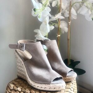 Merona Taupe Suede Peep-Toe Espadrille Wedges